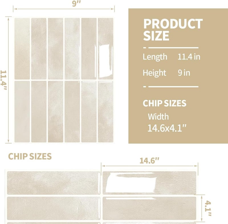DaGou Peel and Stick Backsplash 3D Wall Tiles,Self-Adhesive,Oil Proof,Waterproof, Removable Wall Panels for Kitchen & Bathroom,Modern Design, Easy Install (10.7ft，12x9 inch,14 Pack) (Beige) - Image 4